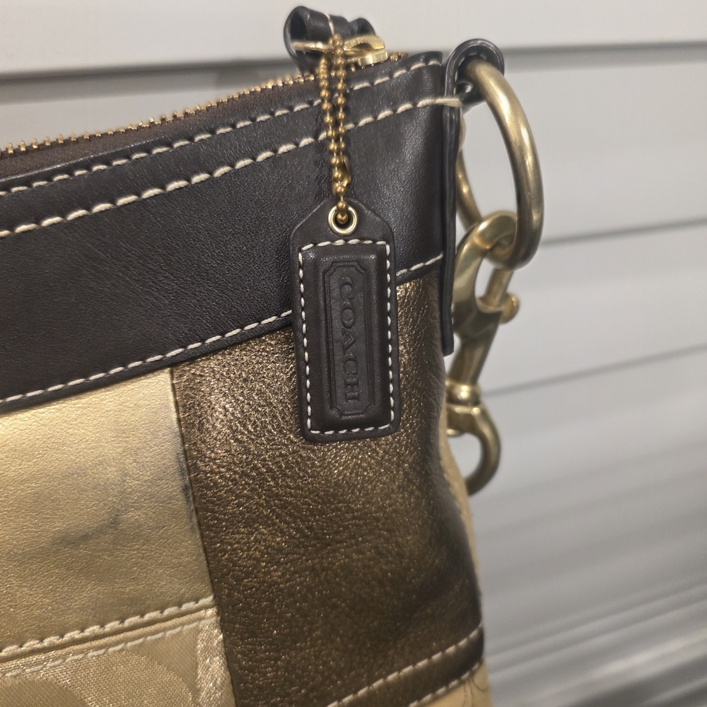 Coach Patchwork Shoulder Bag - Gold and Brown - Picture 6 of 7